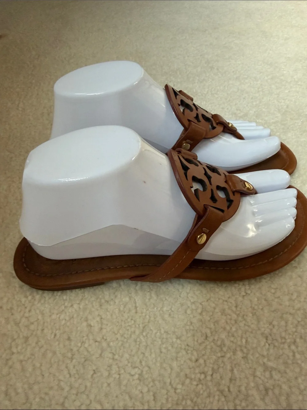 Tory Burch Miller Logo Thong Sandals in Cognac Brown